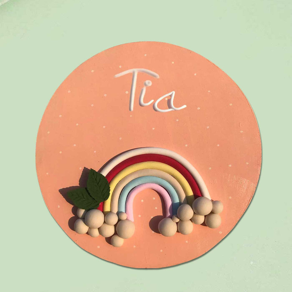 Personalized Pink Unicorn Theme Deco Clay Kids Name Plate - Name Personalization Example Front View
