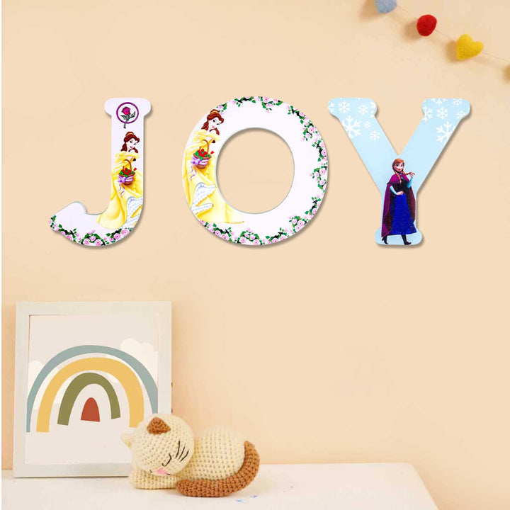 Handmade Yellow Princess Theme MDF Wood 3D Wall Letter For Kids - J