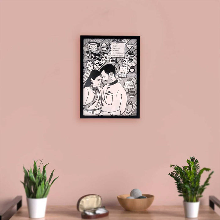 Photo Personalized Doodle Art Couples Black & White Decorative Plaque