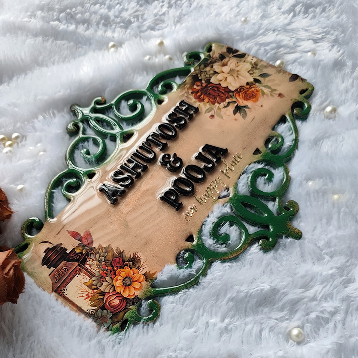 Classic Vintage Swirl Floral Personalized Resin Name Plate