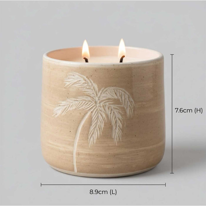 Handmade Avenor Palm Tree Engraved Ceramic Jar Soy Wax Candle With Cashmere Shore Fragrance