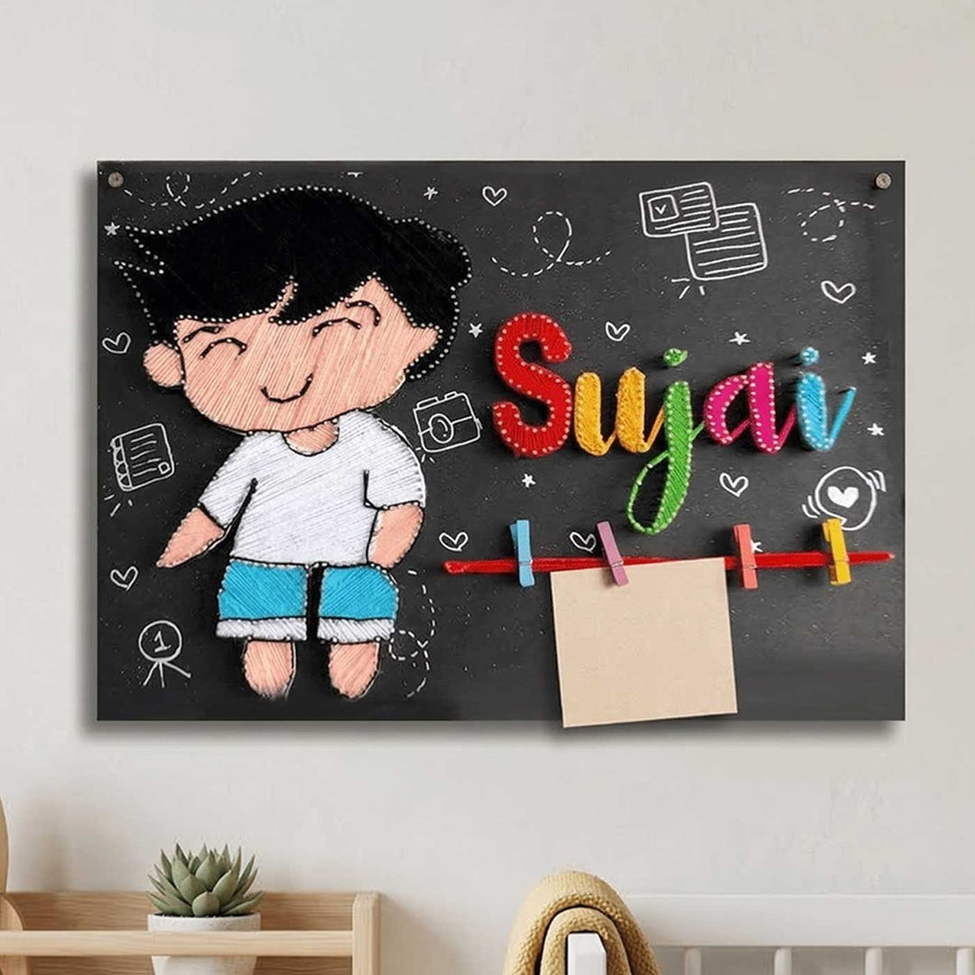 Photo Personalized String Art Cute Boy Theme Wooden Name Plate