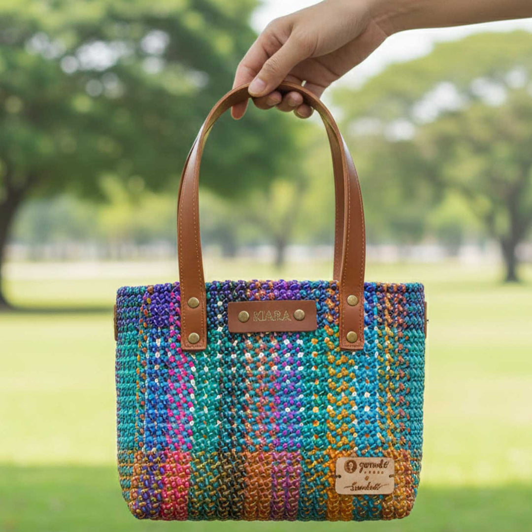 Multicolor Madras Checks Mukhya Knot Handmade Small Koodai Bag