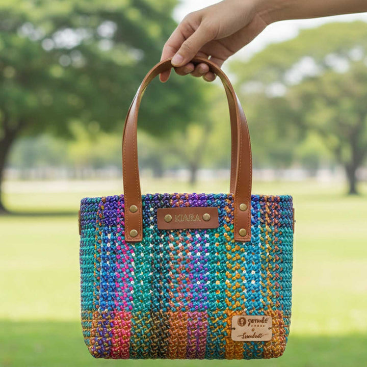 Multicolor Madras Checks Mukhya Knot Handmade Small Koodai Bag