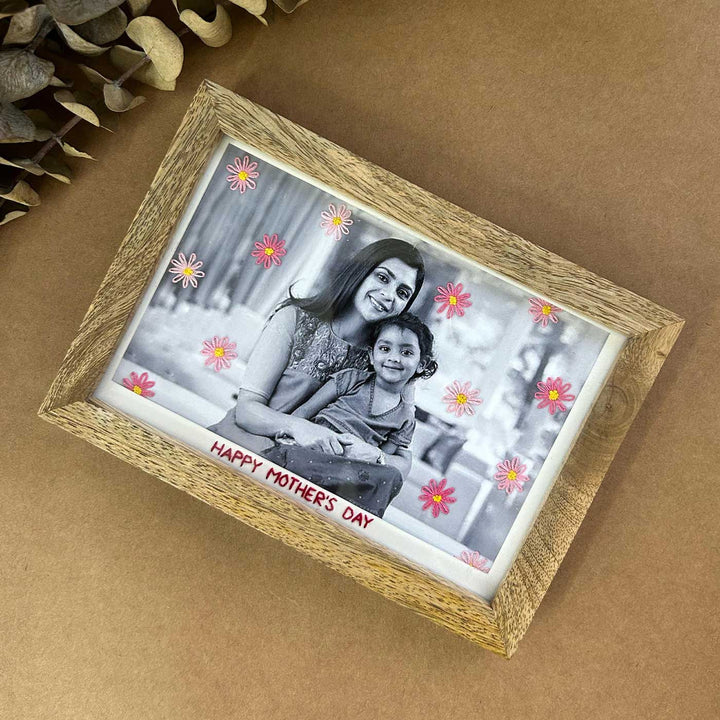 Daisy Style Hand Embroidered Photo With Wooden Frame