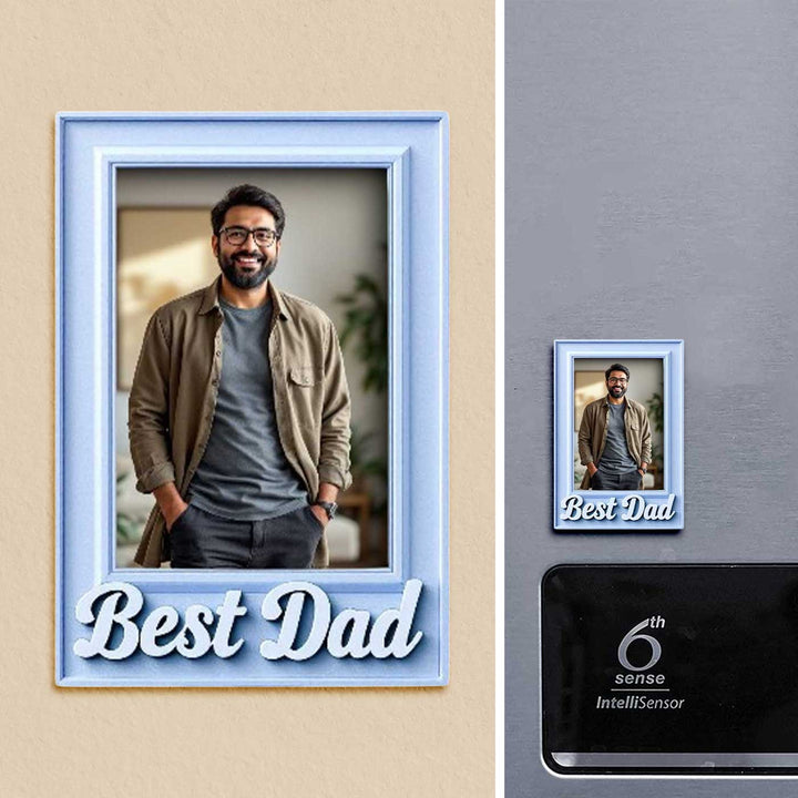 Printed "Best Dad" Polaroid Theme Acrylic Fridge Magnet
