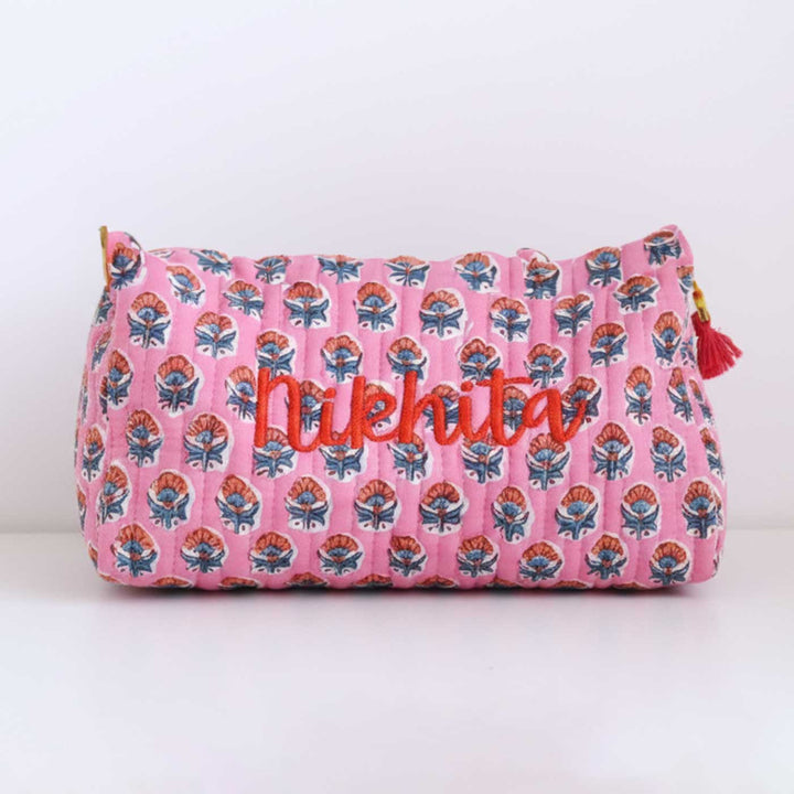 Personalized Block Printed Cotton Cosmetic Pouch