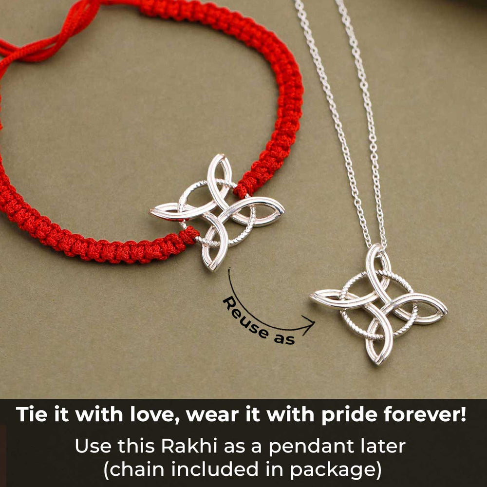 Handmade Witches Knot Design Silver Rakhi For Brother - Reuse as pendant illustration