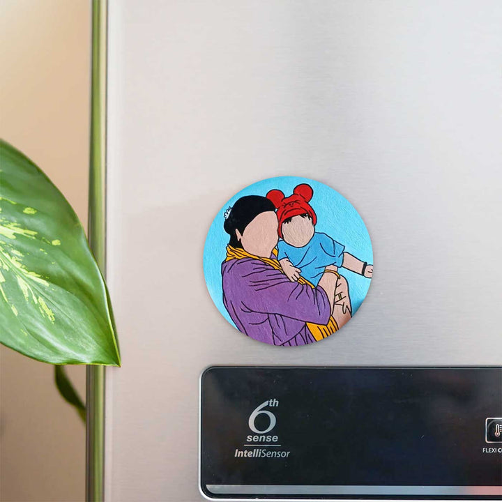 Photo Personalized Hand-Painted Mother & Daughter Theme MDF Wood Fridge Magnet
