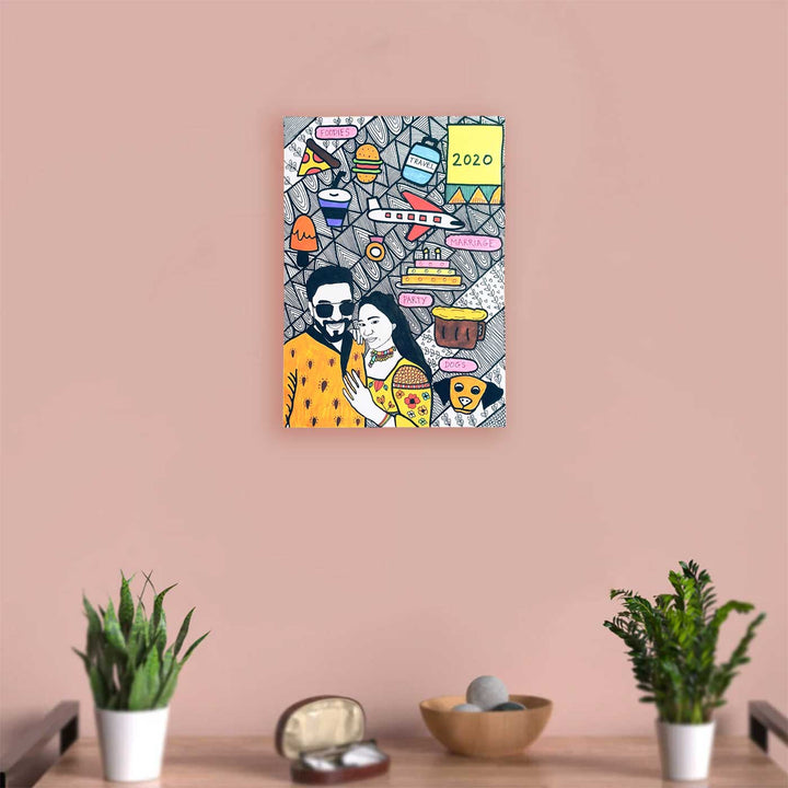 Photo Personalized Doodle Art Couples Multicolour Decorative Plaque