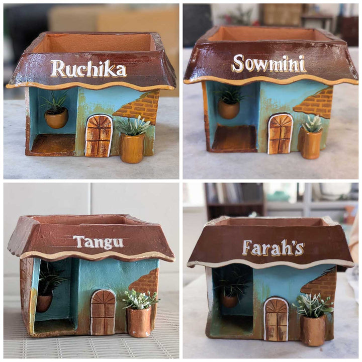 Personalized Hand-Painted House Shaped Terracotta Pen Holder