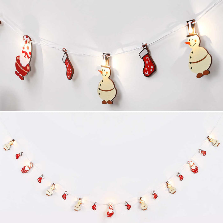 3 m, 14 Bulbs | Decorative Pine Wood Snowman & Santa LED Fairy Light