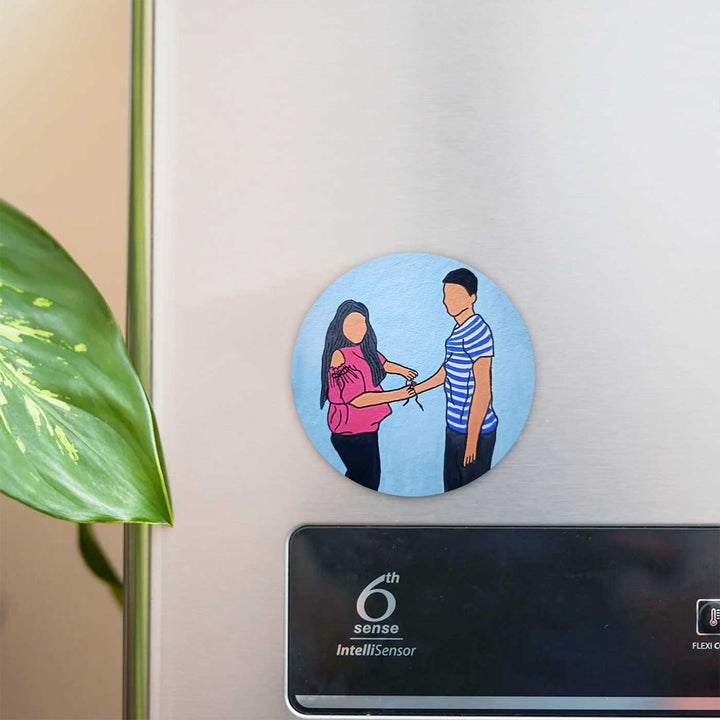 Photo Personalized Hand-Painted Rakhi Theme MDF Wood Fridge Magnet For Siblings