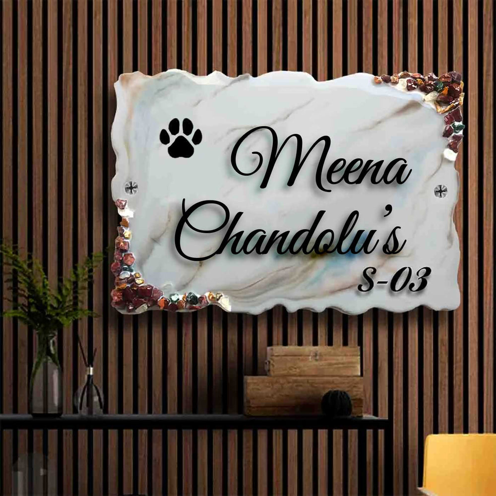Personalized Handmade Pet Paws Resin Name Plate - Mounted on Entryway Wall