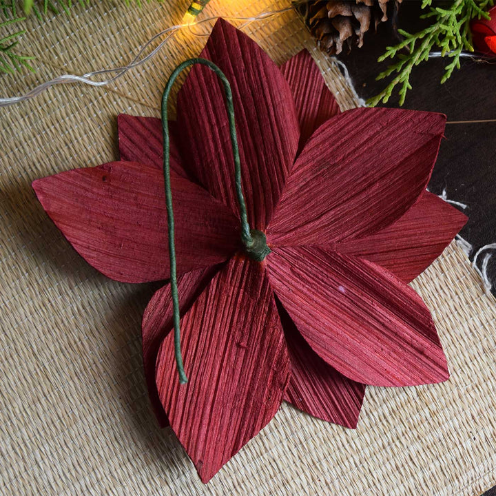 Handmade Areca Nut Red Poinsettia Flower Christmas Ornament