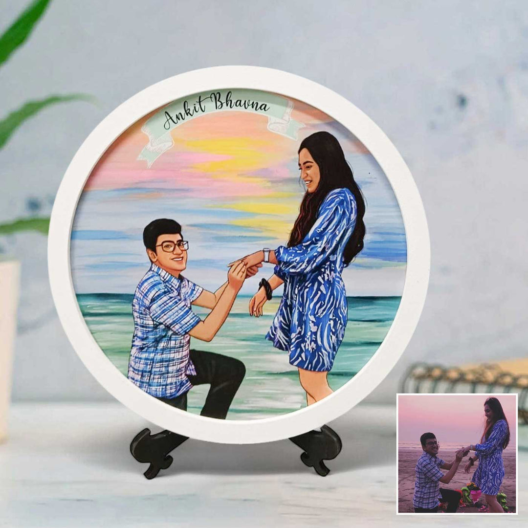 Photo Caricature Name Plate With Stand For Wedding Couples 2 - Framed Customized Illustration Display