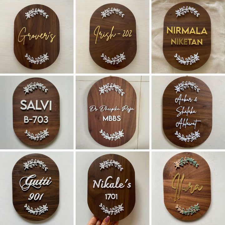 Hindi / Marathi | Minimal Capsule Wooden Name Plate with 3D Letters