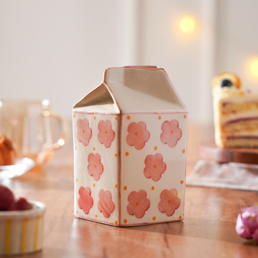 Handcrafted Aboli Milk Carton Shaped Vase / Jug