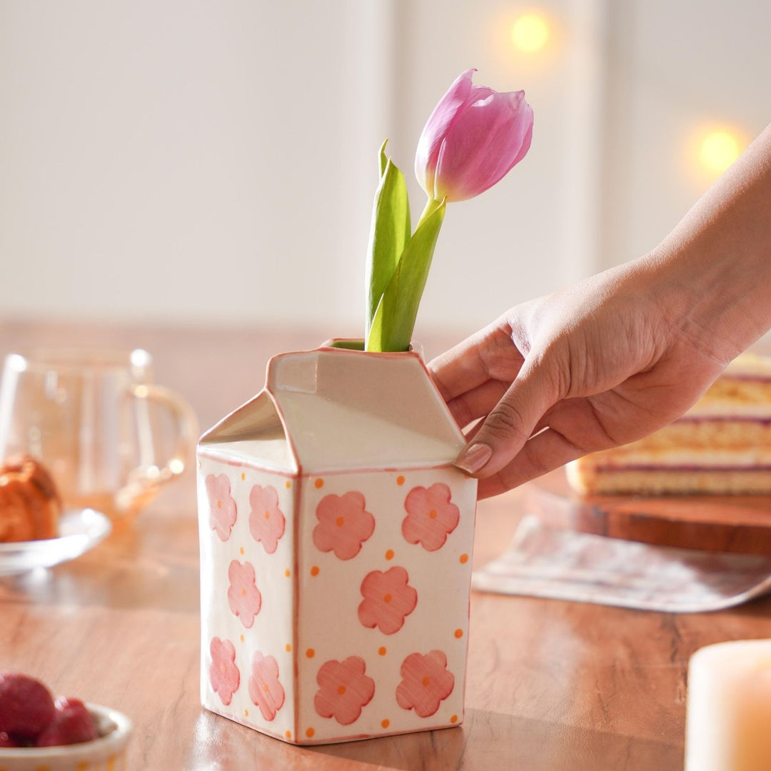 Handcrafted Aboli Milk Carton Shaped Vase / Jug