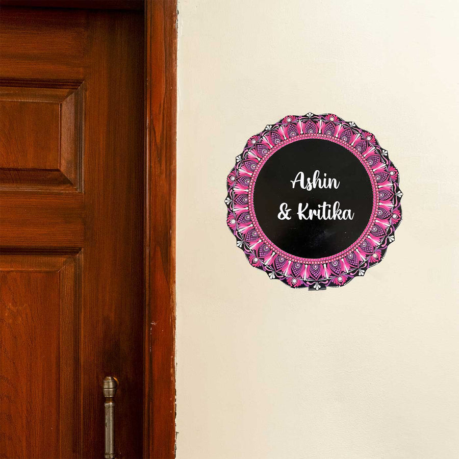 Personalized Handmade Circular Dot Art Mdf Wood Name Plate - Mounted on Wall Near Door
