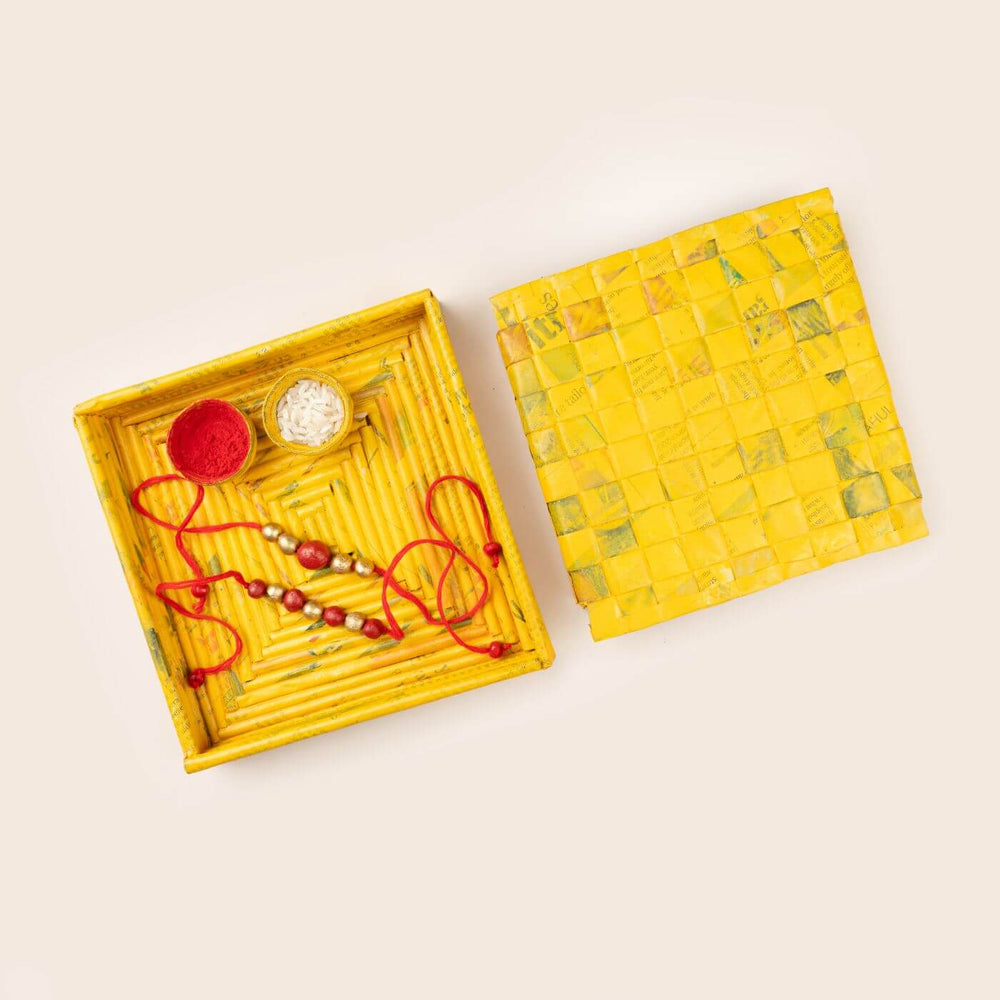 Handcrafted Terracotta Rakhi Hamper With Rice Roli - Rakhi in Gift Box Opened