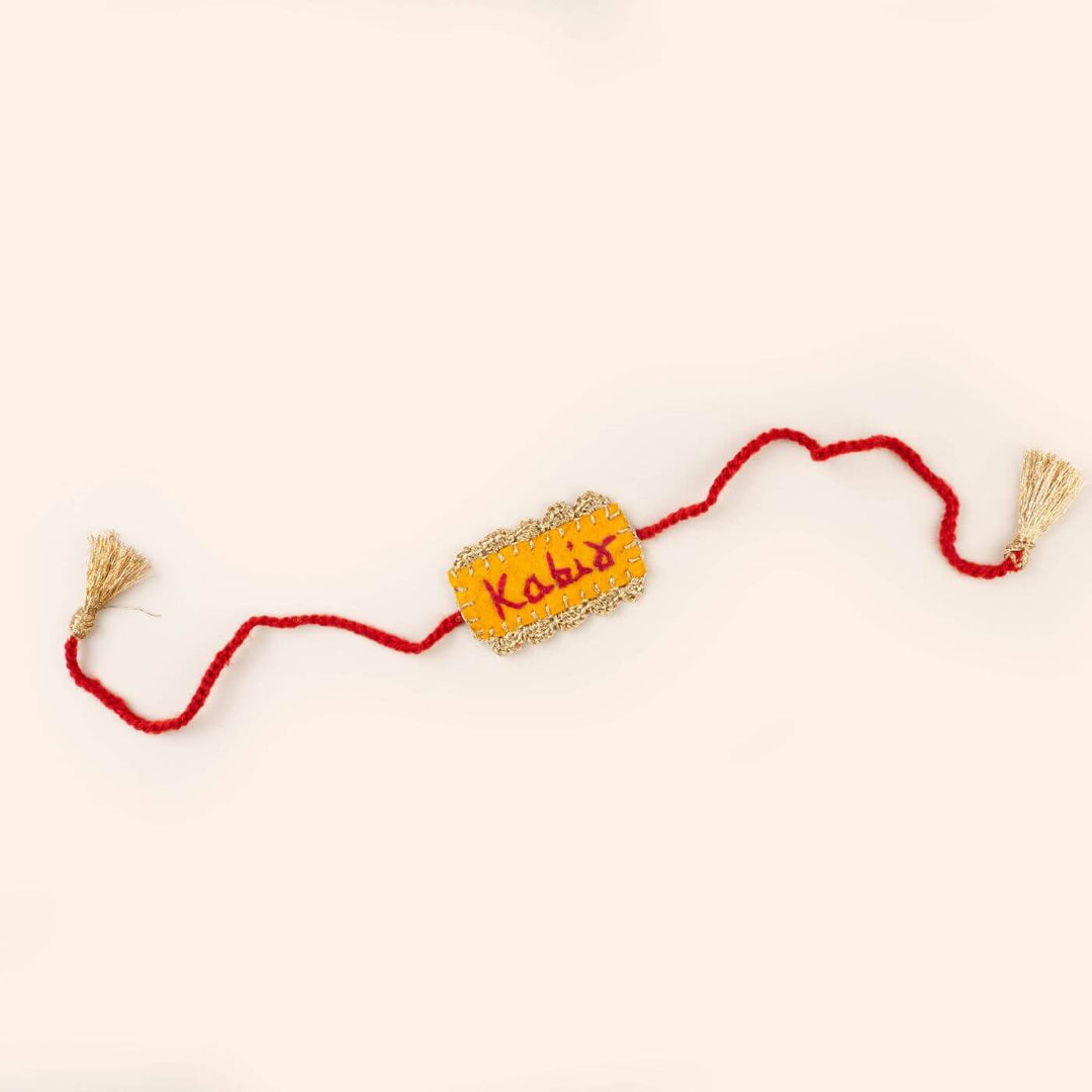 Hand Embroidered Personalized Rakhi Hamper With Roli Chawal 2 - Front View