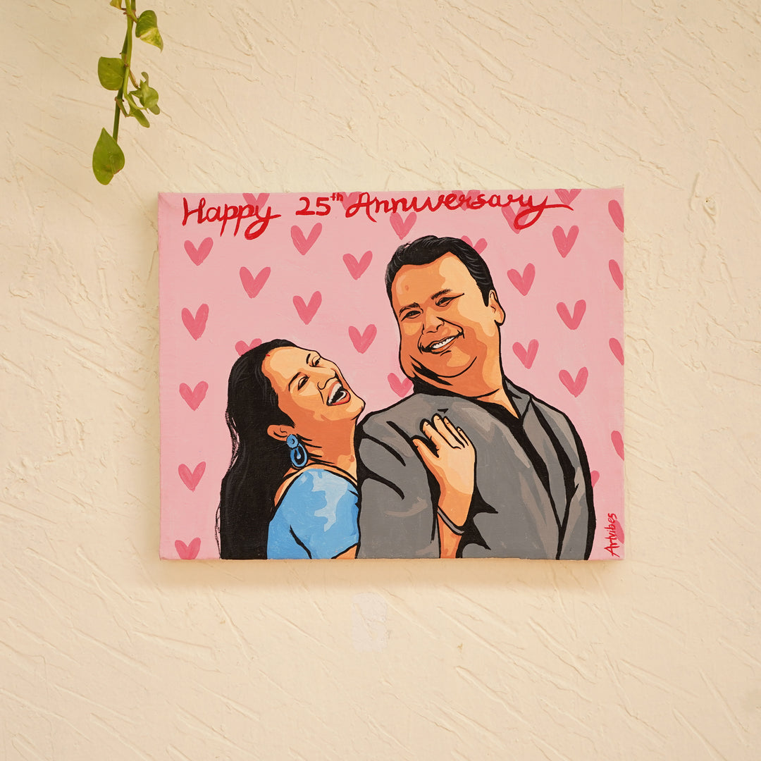 Anniversary Couple Photo Personalized Handpainted Canvas Portrait