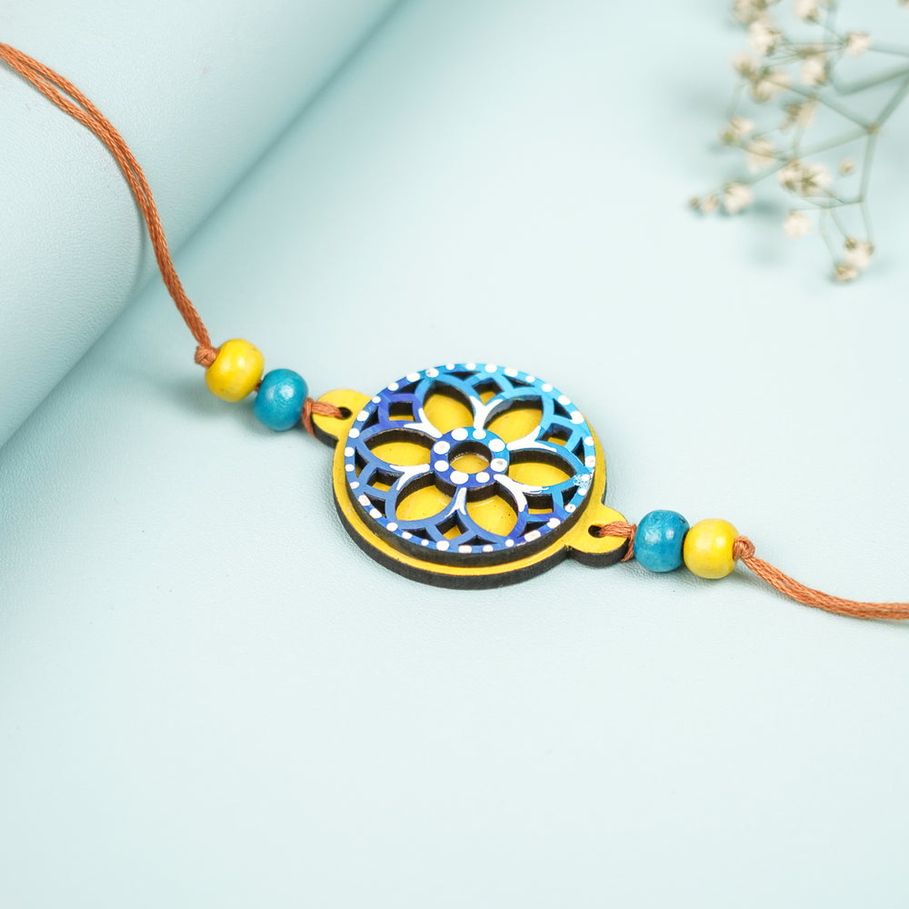 Customized Hand Painted Layered Mandala Design Mdf Wood Rakhi - Top View Showing Bracelet Design