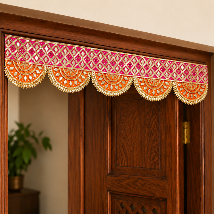 40 In | Handmade Gota Patti Orange & Pink Round Toran