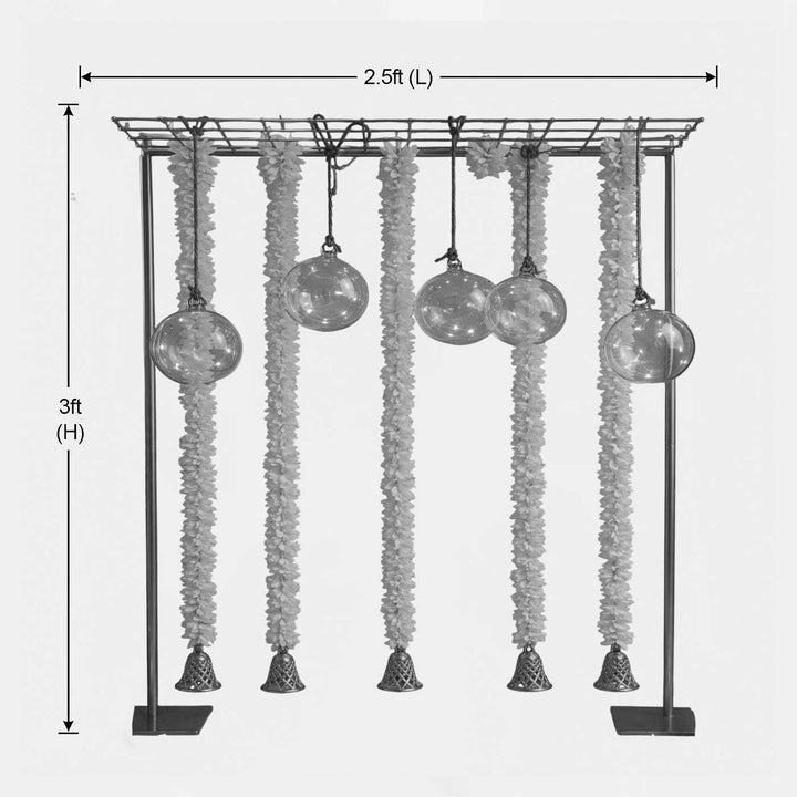 White Tassel Pooja Backdrop Decor Kit With Jaali Stand & 12 Hanging Tassels