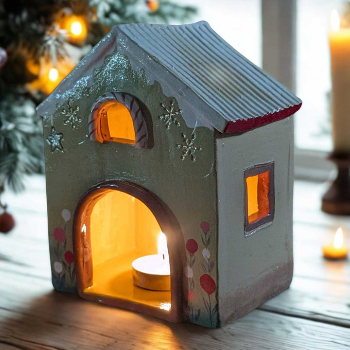 Handmade Dual Look Christmas House Tealight Holder