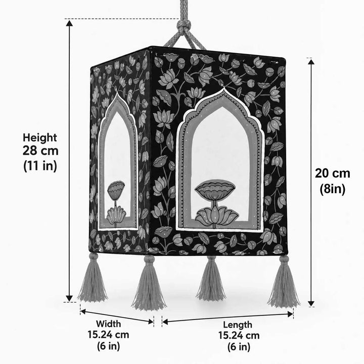 Flower Hand Painted Tholu Bommalata Parchment Leather Hanging Lamp/Kandil - Multicolour