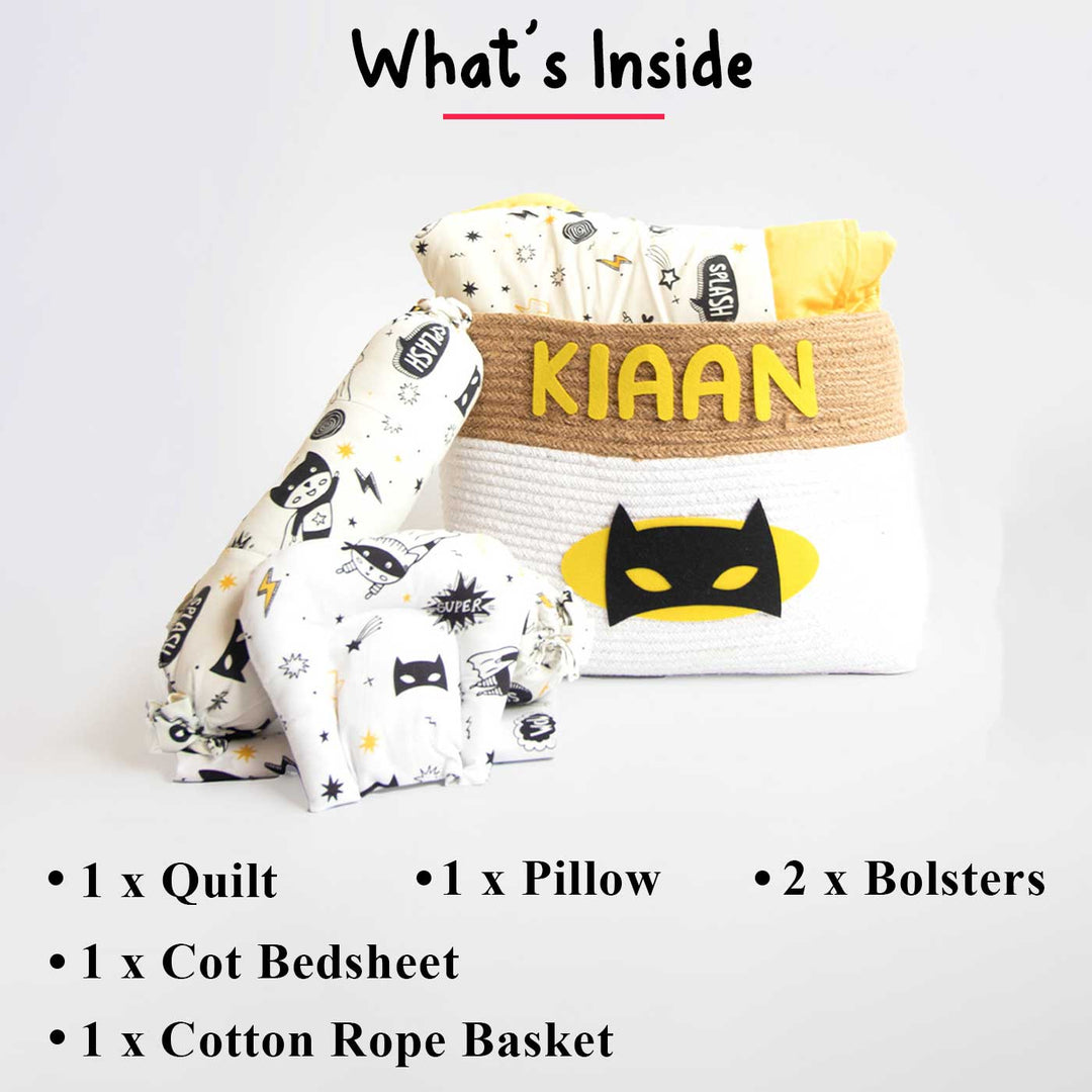 6 Pc | Personalized Doodle Circle Infant Bedding Gift Basket Set | 0-4 Years