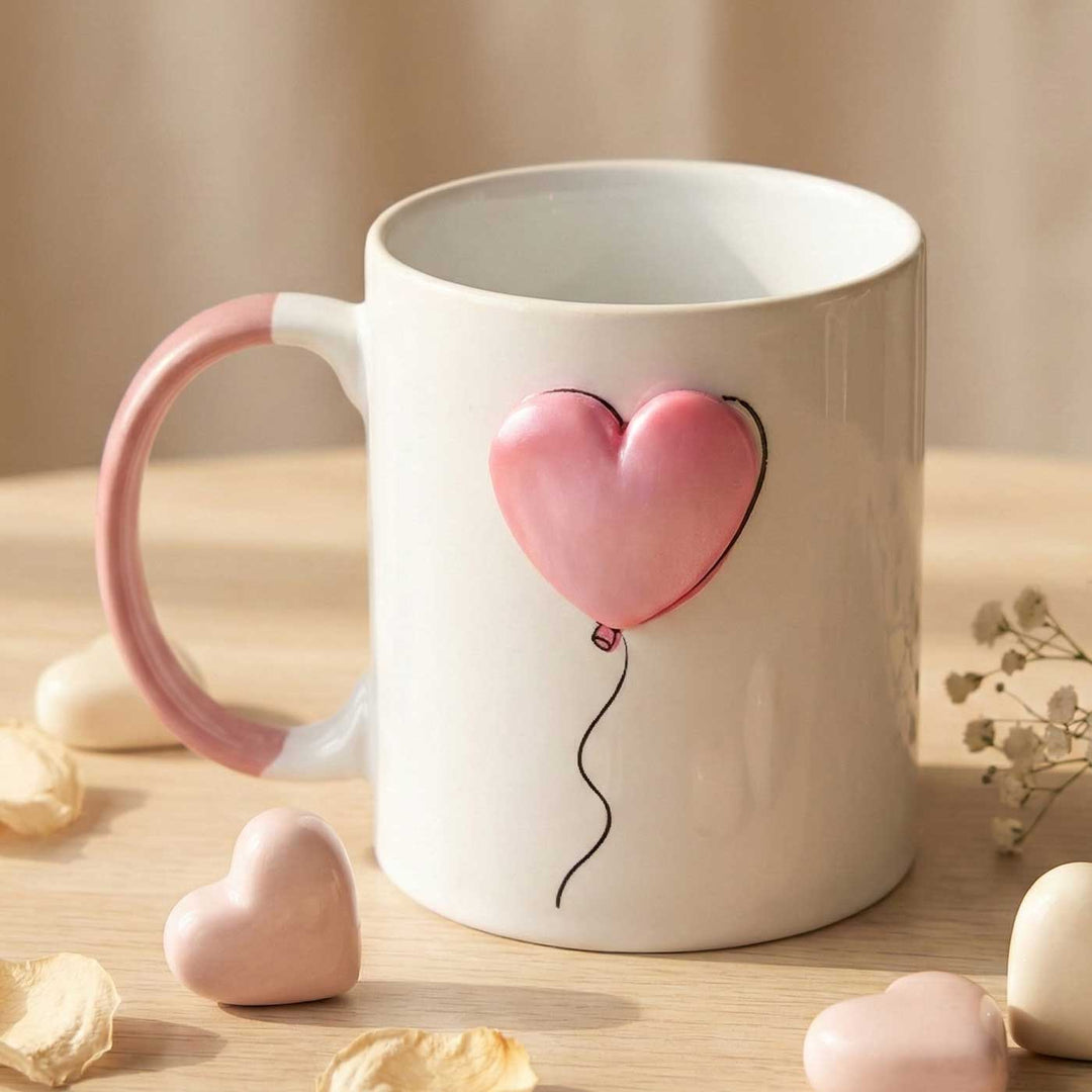 Handmade Heart Balloon Theme Polymer Clay & Ceramic Mug | 250 ml