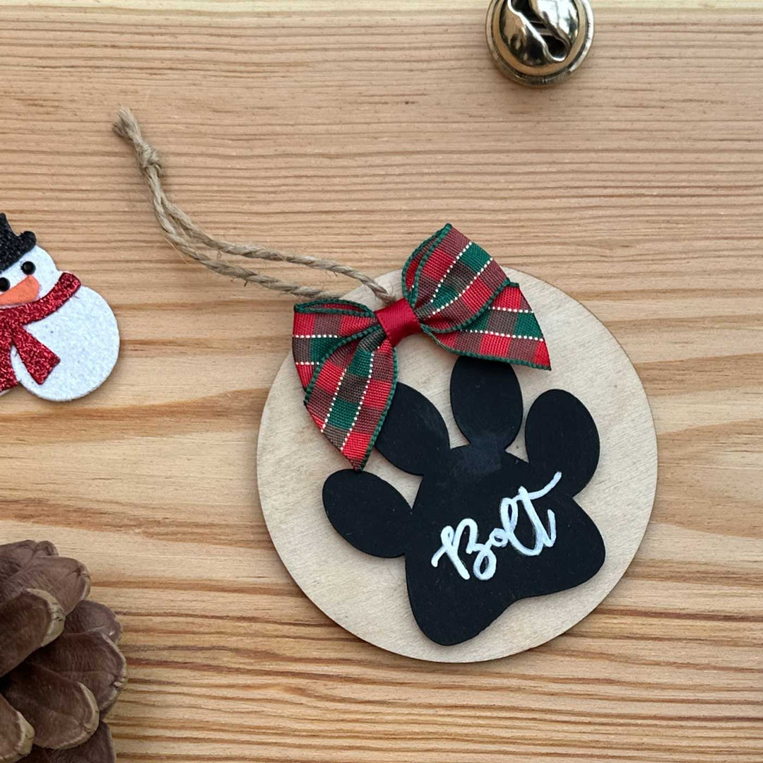 Personalized Hand-Painted MDF Paw Print Treasure Christmas Ornament