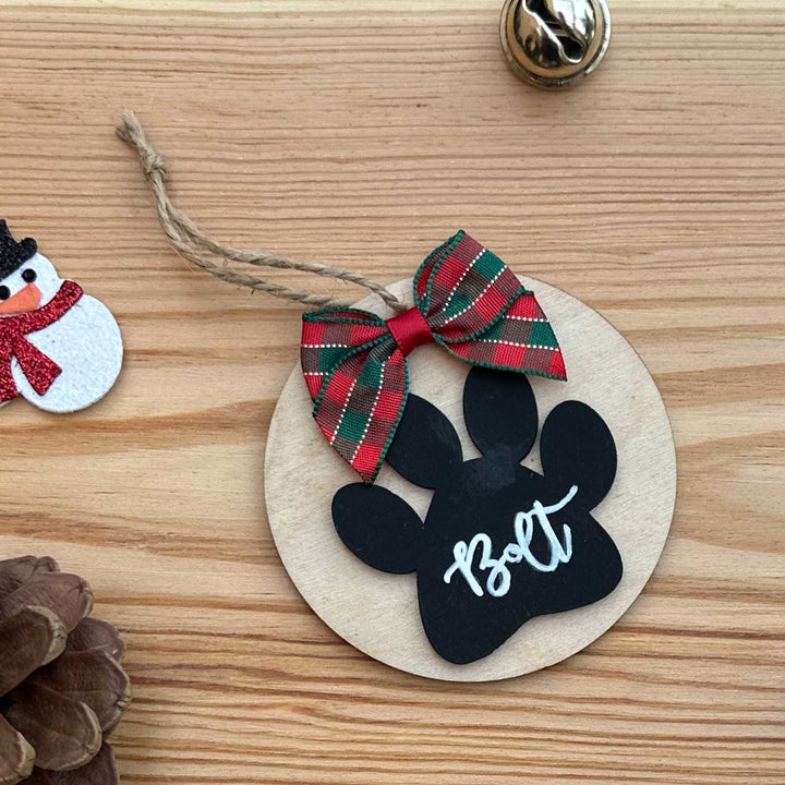 Personalized Hand-Painted MDF Paw Print Treasure Christmas Ornament