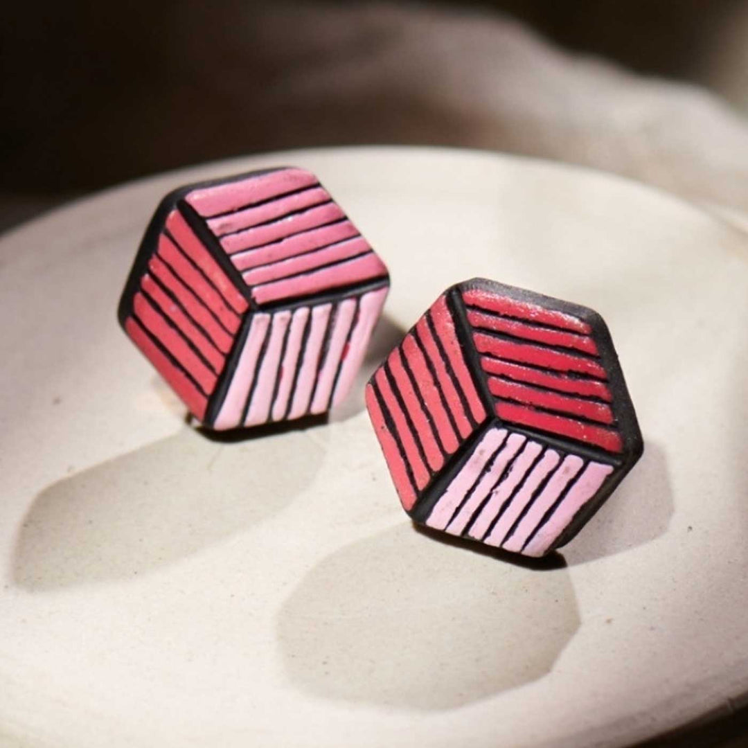 Handmade Hexagonal Terracotta Earrings