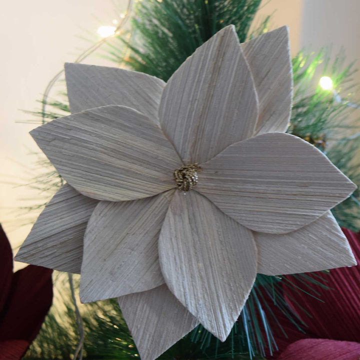 Handmade Areca Nut White Poinsettia Flower Christmas Ornament