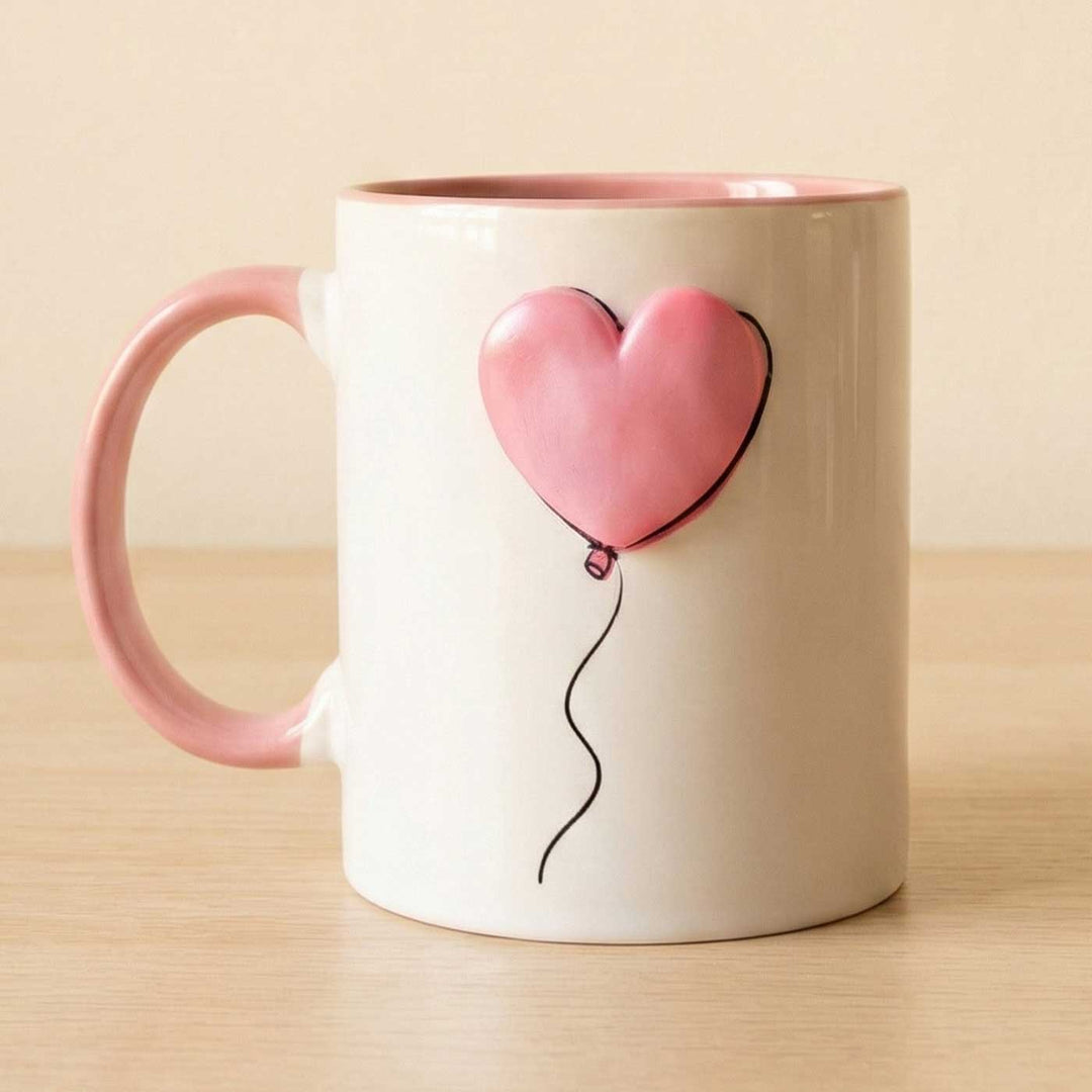 Handmade Heart Balloon Theme Polymer Clay & Ceramic Mug | 250 ml
