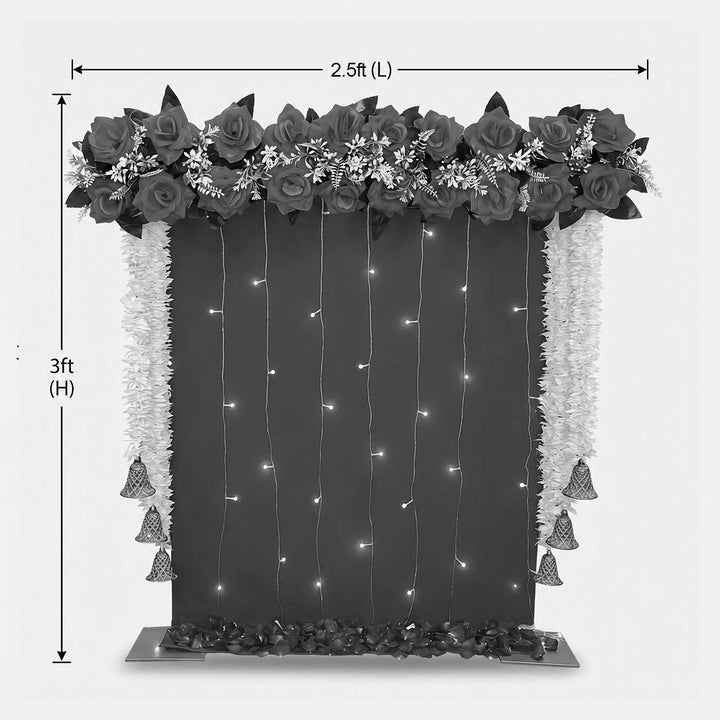 Maharaja Pooja Backdrop Decor Kit With Artificial Floral Panel & Bell Garlands