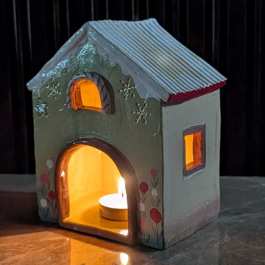 Handmade Dual Look Christmas House Tealight Holder