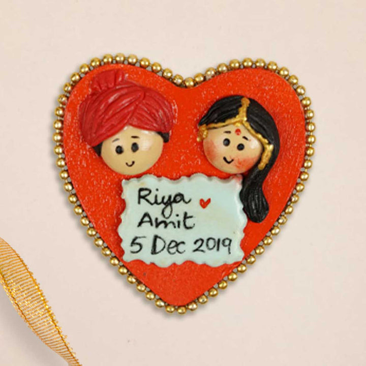 Marathi Couple Handmade Personalized Polymer Clay Heart Fridge Magents