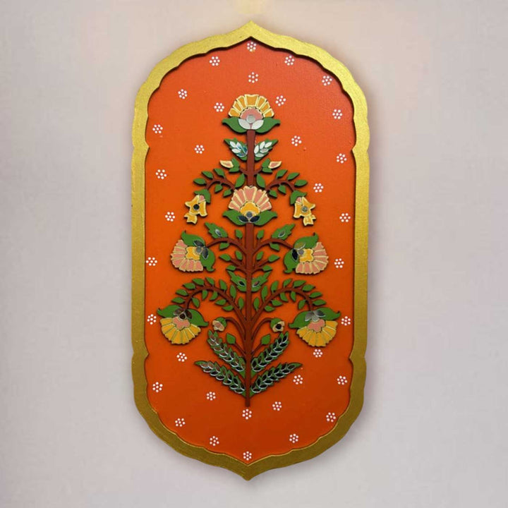 Hand-Painted Orange Floral Theme MDF Wood Wall Decor