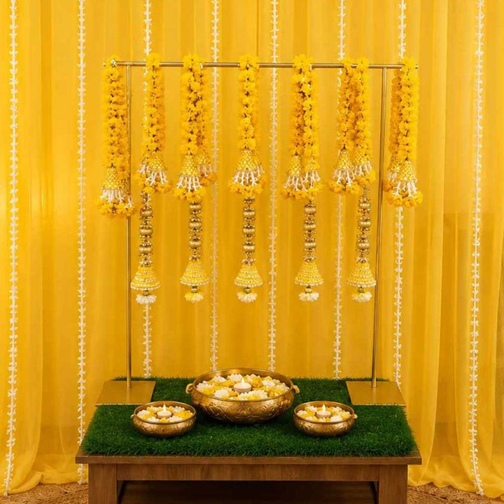 Foldable Gold Powder Coated Metal Rectangle Backdrop Frame And Pooja Stand Combo