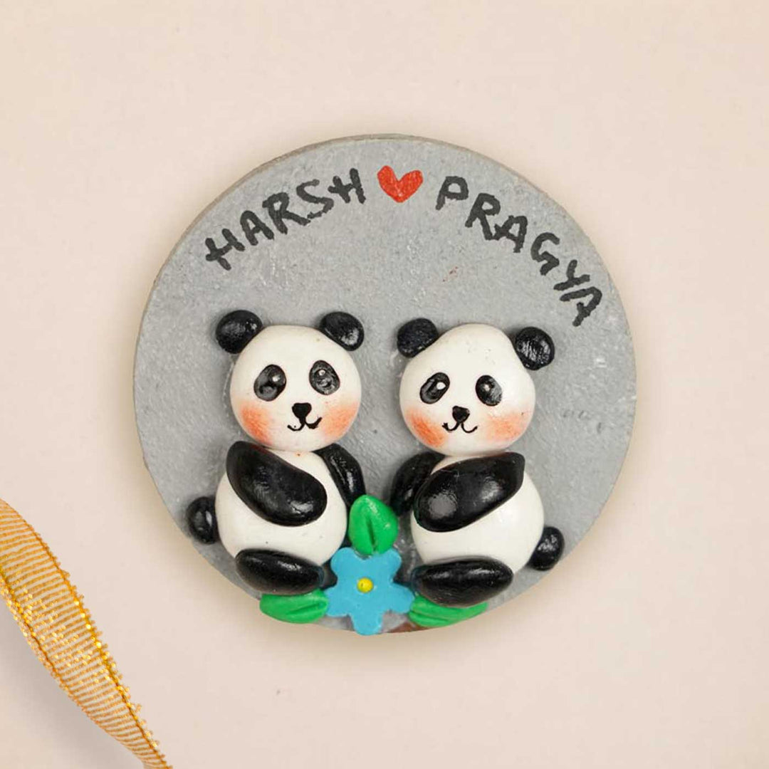 Pandas Couple Personalized Handmade Polymer Clay Round Fridge Magents
