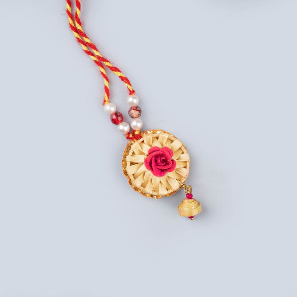 Ecofriendly Bamboo Rakhis For Bhaiya Bhabhi With Roli Chawal 1 - Close-up of Rakhi Detail