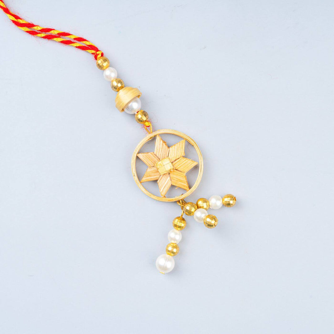 Ecofriendly Bamboo Rakhis For Bhaiya Bhabhi With Roli Chawal 7 - Close-up of Rakhi Detail