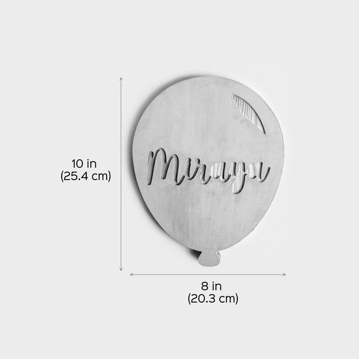 Handpainted Balloon Wooden Kids Name Plate 2 - Front View with Dimensions