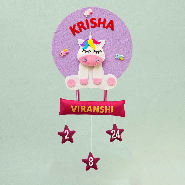 Personalized Handmade Unicorn Theme Felt Hoop Name Plate - Hanging Personalized Name Display