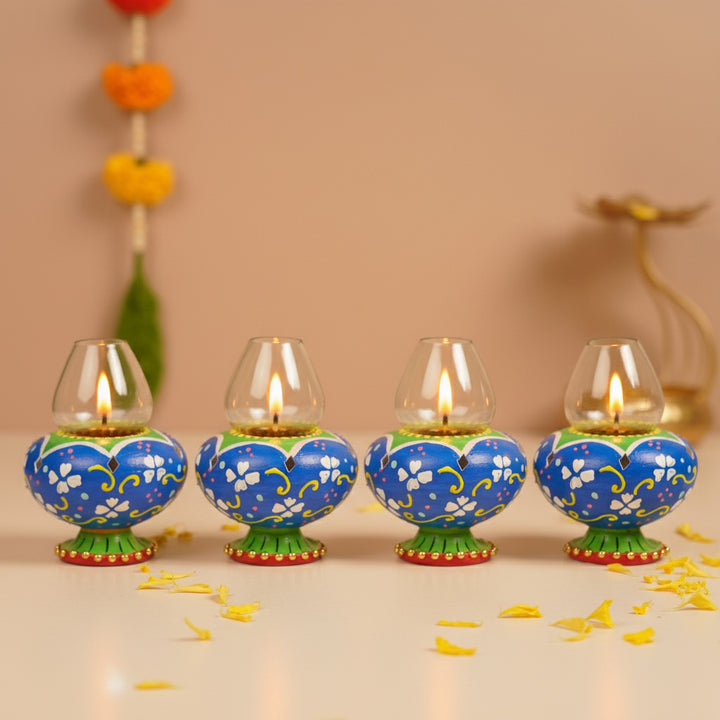 Hand-Painted Decorative Floral Terracotta Oil Lamp / Diya